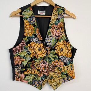 Vintage Essentials Sport Tapestry Vest Womens Small Floral Cottagecore Western